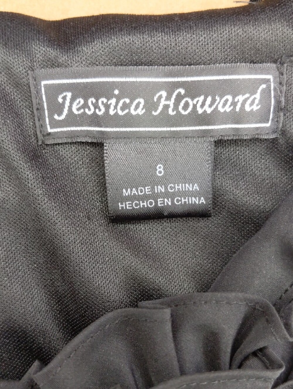 Jessica Howard Elegant Black Fit-and-Flare Dress with Floral Brooch - Picture 3 of 11